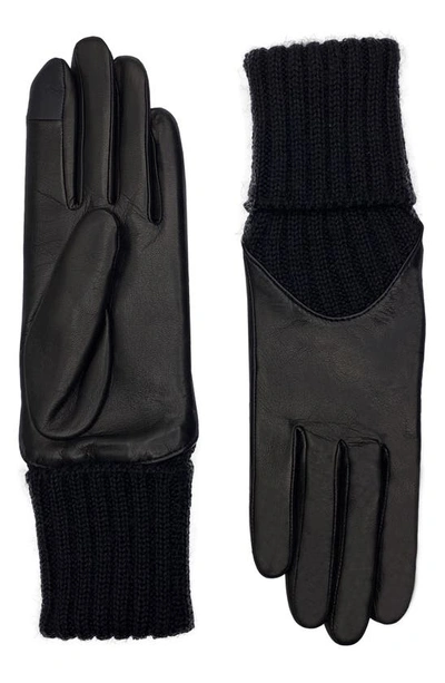 Shop Agnelle Mixed Media Leather Gloves In Black