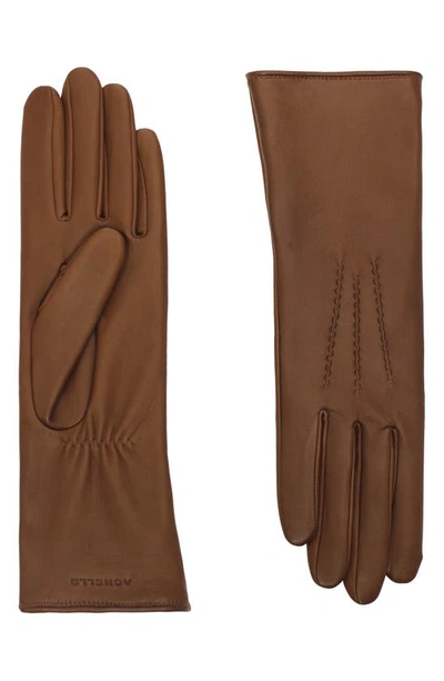Shop Agnelle Silk Lined Leather Gloves In Whisky