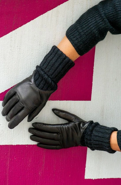 Shop Agnelle Mixed Media Leather Gloves In Black