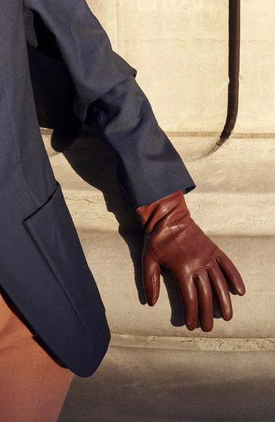 Shop Agnelle Silk Lined Leather Gloves In Whisky