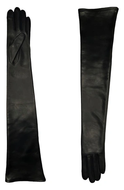 Shop Agnelle Shoulder Length Leather Gloves In Black