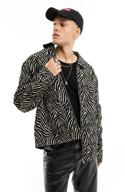 Shop Asos Design Reversible Zebra Jacquard Jacket In Black