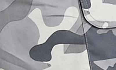 Shop Asos Design Camouflage Print Wide Leg Cargo Pants In Grey