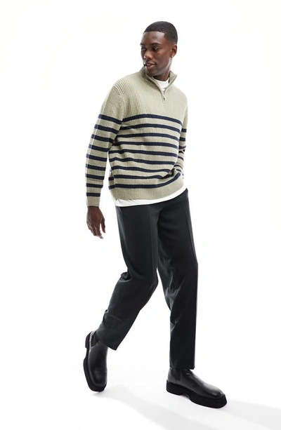 Shop Asos Design Oversize Fisherman Quarter Zip Sweater In Stone