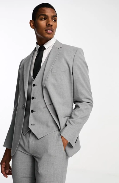Shop Asos Design Slim Fit Heathered Suit Jacket In Grey
