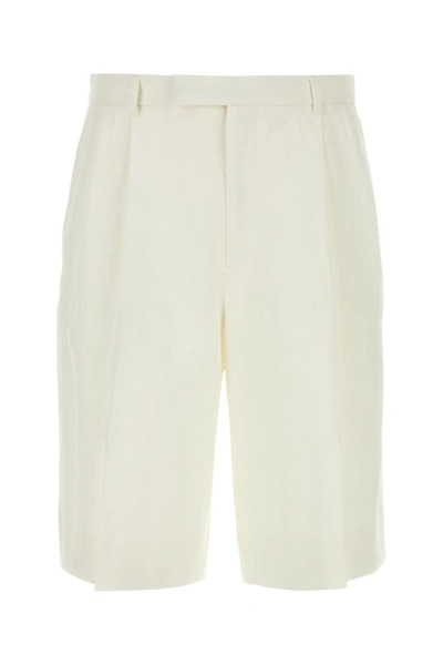 Shop Gucci Man Ivory Linen Bermuda Shorts In White
