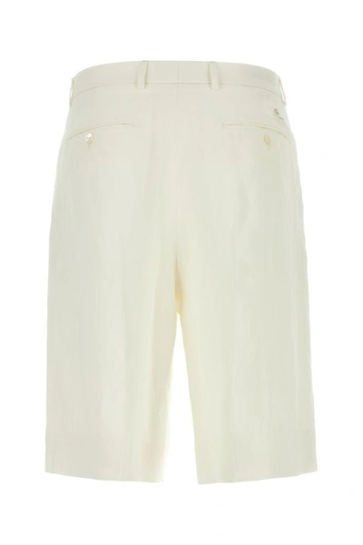 Shop Gucci Man Ivory Linen Bermuda Shorts In White