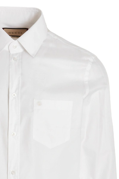 Shop Gucci Men Embroidered Logo Shirt In White