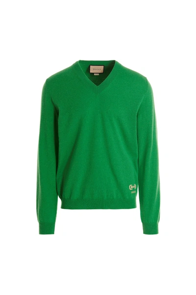 Shop Gucci Men Logo Embroidery Sweater In Green