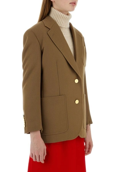 Shop Gucci Woman Biscuit Wool Blazer In Brown