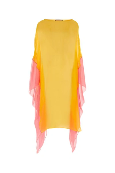 Shop Gucci Woman Two-tone Silk See-through Caftan In Multicolor