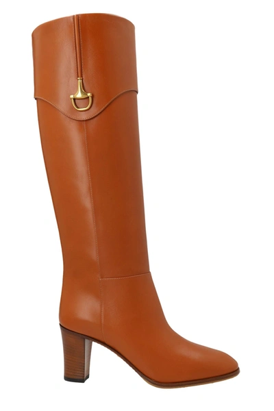 Shop Gucci Women 'mezzo Horsebit' Boots In Brown
