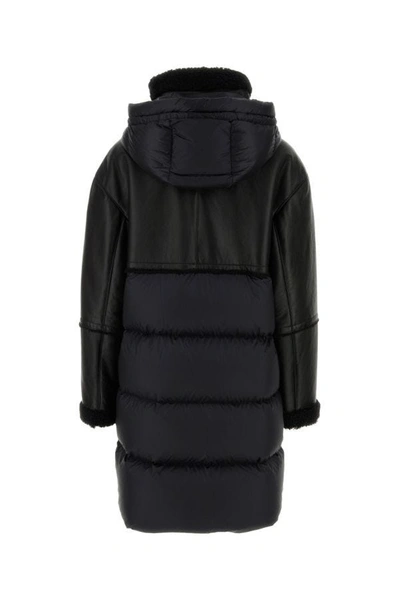 Shop Moncler Woman Black Leather And Nylon Tana Down Jacket