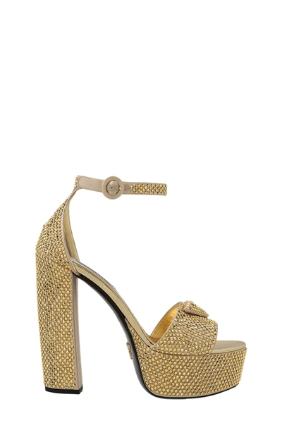 Shop Prada Women Crystal Sandals In Gold