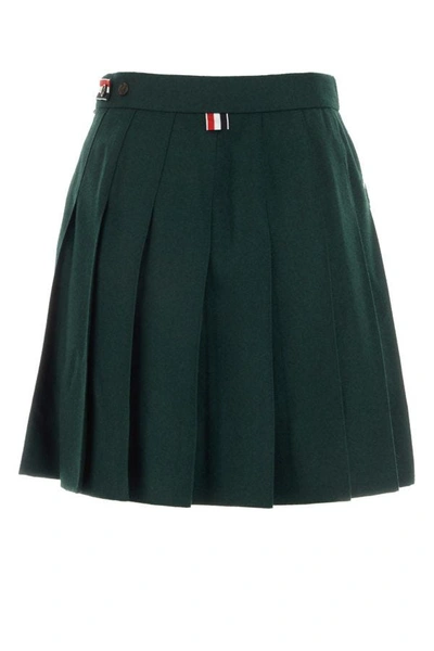 Shop Thom Browne Woman Bottle Green Wool And Polyester Mini Skirt