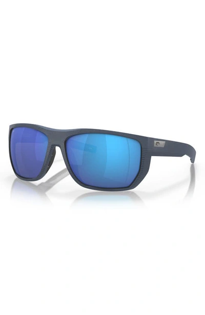 Costa Del Mar Santiago 63mm Oversize Polarized Rectangular Sunglasses In Blue Mirror
