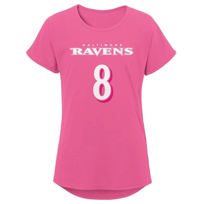 Shop Outerstuff Girls Youth Lamar Jackson Pink Baltimore Ravens Player Name & Number T-shirt