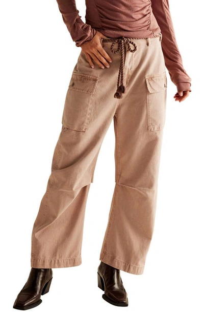 Shop Free People Mending Heart Belted Cotton Utility Pants In Cashmere