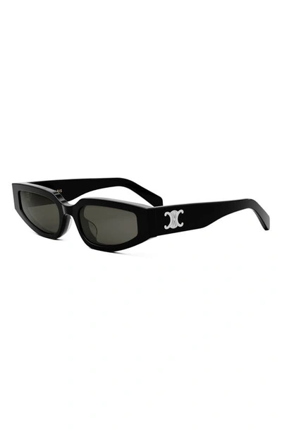 Shop Celine Triomphe 54mm Geometric Sunglasses In Shiny Black / Smoke