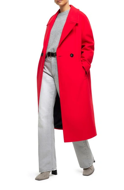 Shop River Island Oversize Slouch Double Breasted Coat In Red