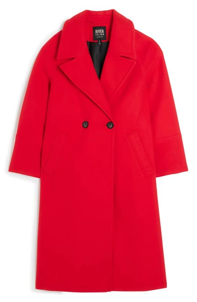 Shop River Island Oversize Slouch Double Breasted Coat In Red