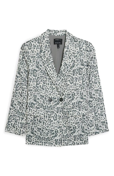 Shop River Island Leopard Print Double Breasted Blazer In Grey