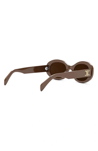 Shop Celine Triomphe 52mm Oval Sunglasses In Shiny Light Brown