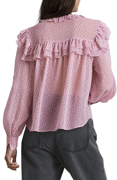 Shop & Other Stories Metallic Floral Ruffle Button-up Top In Dusty Pink Tiny Flower Aop