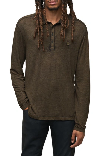 Shop John Varvatos Marty Burnout Long Sleeve Polo In Wood Brown