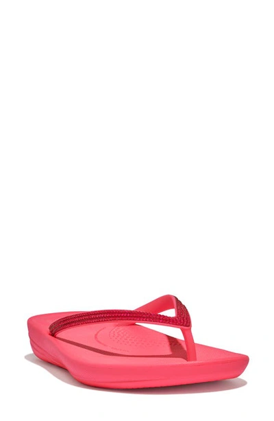 Shop Fitflop Iqushion™ Splash Crystal Flip Flop In Pop Pink