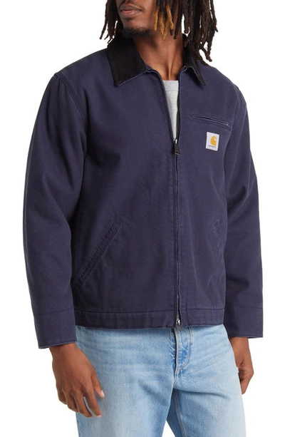 Shop Carhartt Detroit Organic Cotton Canvas Worker Jacket In Blue / Black Heavy Stone Wash
