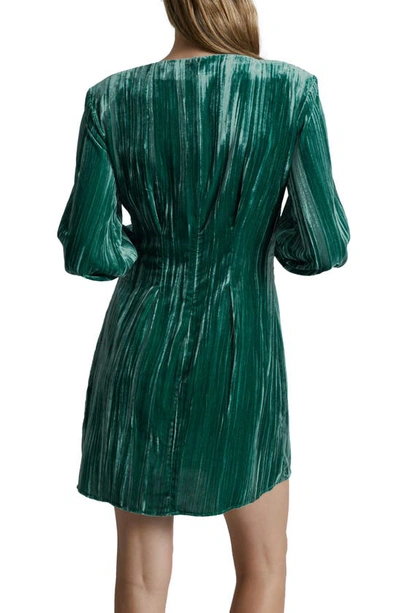 Shop & Other Stories Long Sleeve Crushed Velvet Minidress In Dark Green