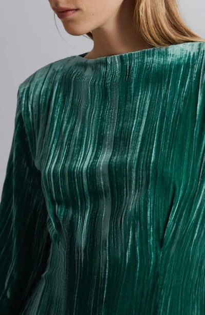 Shop & Other Stories Long Sleeve Crushed Velvet Minidress In Dark Green