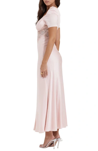 Shop House Of Cb Rafaela Lace Inset Silk Blend Cocktail Dress In Soft Peach