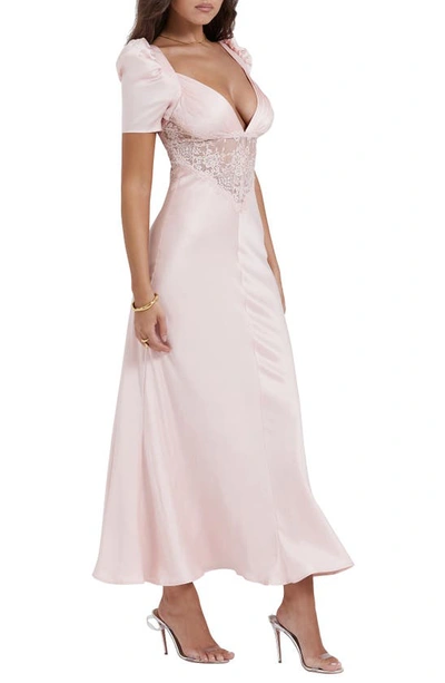 House Of Cb Womens Soft Peach Rafaela Lace-panel Stretch-silk Midi Dress In Soft Peach