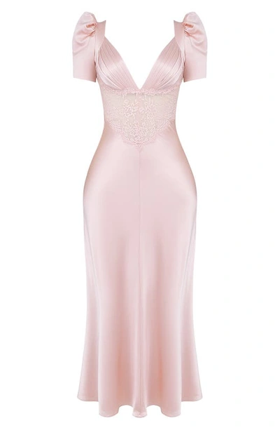 House Of Cb Womens Soft Peach Rafaela Lace-panel Stretch-silk Midi Dress In Soft Peach