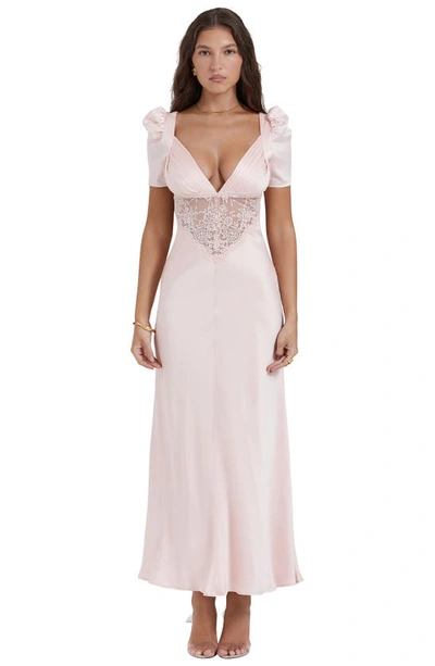 House Of Cb Womens Soft Peach Rafaela Lace-panel Stretch-silk Midi Dress In Soft Peach