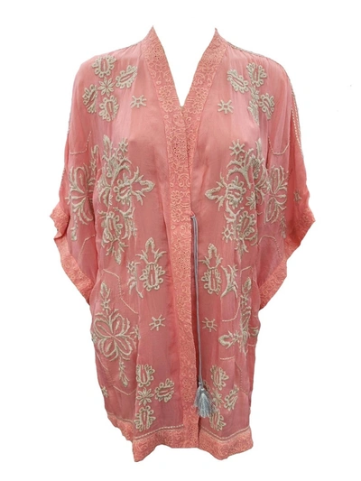 Shop Johnny Was Women's Dorothea Tassle-tie Embroidered Kimono In Coral In Pink