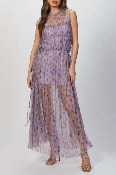 Shop Msgm Floral Print Tiered Silk Dress In Lilac In Purple