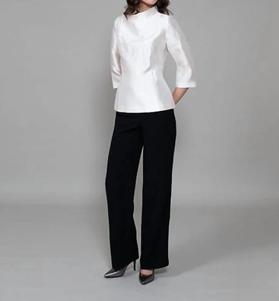 Shop Bigio Collection Cuff Collar 3/4 Sleeve Top In Ecru In White
