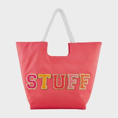 Shop Mudpie Women's Canvas Patch Tote Bag In Coral In Pink