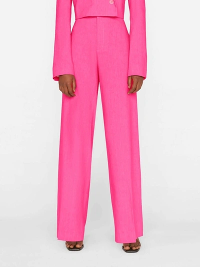 Shop Frame High Rise Wide Leg Trouser In Flamingo In Pink