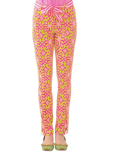 Shop Gretchen Scott Gripeless Cotton Spandex Jeans - Piazza In Lime/pink In Multi