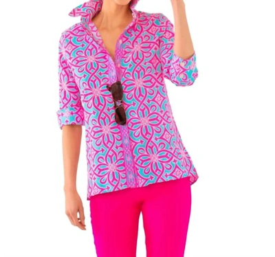 Shop Gretchen Scott Comfy Cozy Shirt - Piazza In Turq/pink In Multi