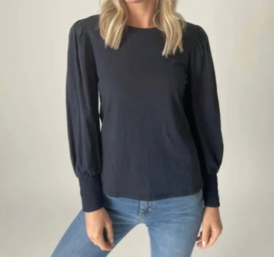 Shop Six/fifty Erika Long Sleeve Puff Shoulder Top In Navy In Blue