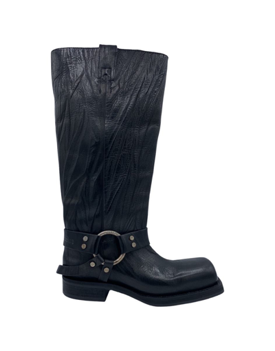Acne Studios Embellished Crinkled-leather Knee Boots In Anthracite