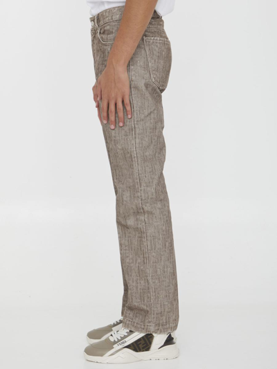 Shop Fendi Beige Denim Trousers