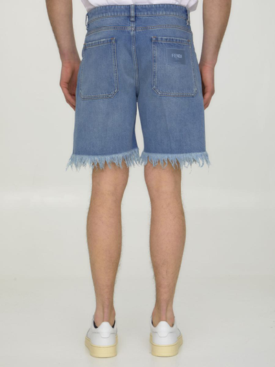 Shop Fendi Blue Denim Bermuda Shorts