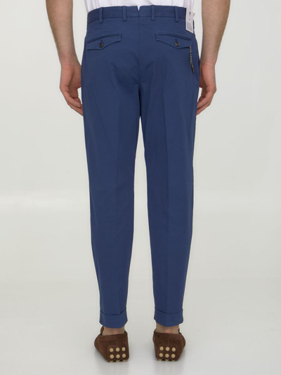 Shop Pt Torino Blue Gabardine Trousers