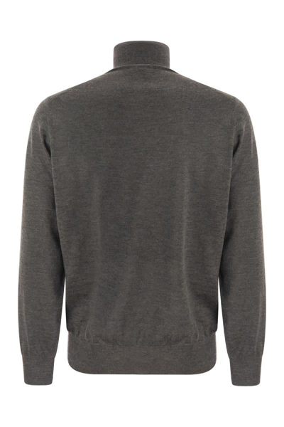 Shop Brunello Cucinelli Lightweight Turtleneck Sweater In Cashmere And Silk In Grey